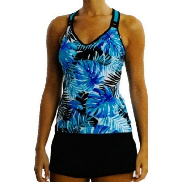 ZeroXposur Other - NWT ZeroXposur Racer Back Womens Large Blue Palm Tankini Top